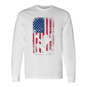 Vintage Football American Flag For Dad And Father's Day Long Sleeve T-Shirt - Seseable