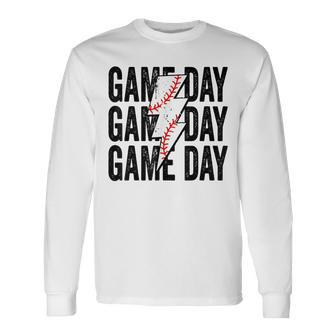 Vintage Game Day Baseball Lightning Bolt Team Sport Long Sleeve T-Shirt | Mazezy