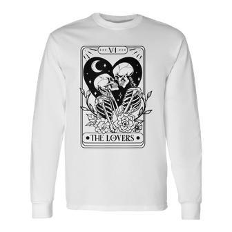 Vintage The Lovers Tarot Card Skeleton Skull Loves Tarot Long Sleeve T-Shirt - Seseable