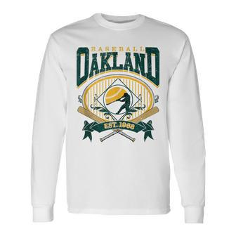 Vintage Oakland Baseball Home Plate & Bat Script Gameday Fan Long Sleeve T-Shirt - Thegiftio UK