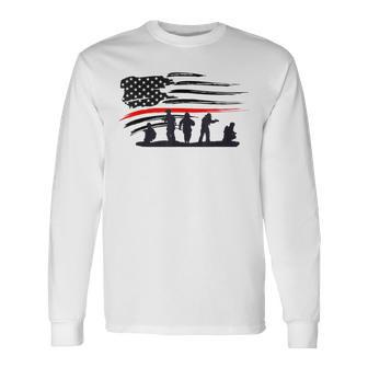 Vintage Thin Red Line Firefighter American Flag Long Sleeve T-Shirt - Monsterry AU