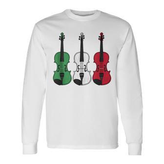 Violin Italian Flag Violinist String Musician Italy Long Sleeve T-Shirt - Monsterry DE