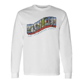 Washington Wa The Evergreen State Vintage Souvenir Long Sleeve T-Shirt - Monsterry