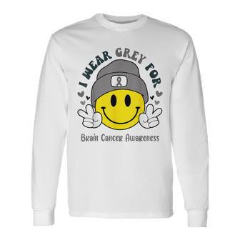 I Wear Gray For Brain Cancer Awareness Brain Tumor Family Long Sleeve T-Shirt | Mazezy