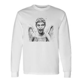 Weeping Angel Watercolor Sci-Fi Scary Don't Blink Long Sleeve T-Shirt - Monsterry