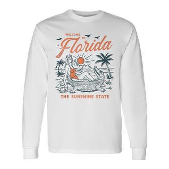 Welcome To Florida Vintage Gator Beach Sunshine State Long Sleeve T-Shirt - Monsterry AU