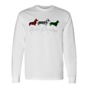Welsh Corgi Christmas Light Red White Green Dog Lover Long Sleeve T-Shirt - Monsterry