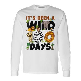 Wild 100 Days Safari Jungle 100Th Day Of School Boys Girls Long Sleeve T-Shirt - Monsterry