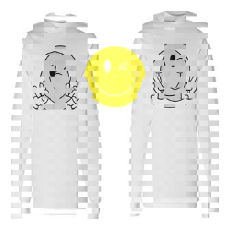 Winking Smile Face Peace Camisa Con Diseño De Cara Sonriente Camiseta de manga larga - Regaloses