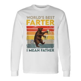 World's Best Farter I Mean Father Father's Day Bear Drinking Long Sleeve T-Shirt - Seseable