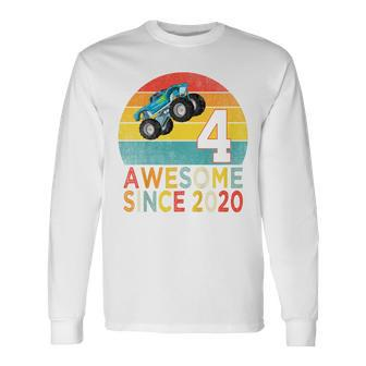 Youth 4Th Birthday Monster Truck Lover 4 Years Old Vintage Retro Long Sleeve T-Shirt - Thegiftio UK