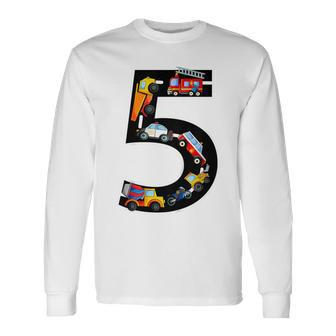 Youth 5Th Birthday Boys Cars Vehicles 5 Years Birthday Long Sleeve T-Shirt - Thegiftio UK