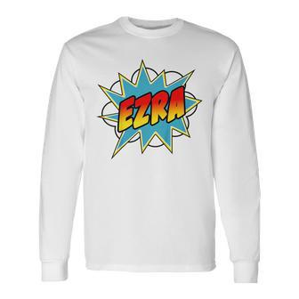 Youth Boys Ezra Comic Book Superhero Name Long Sleeve T-Shirt - Seseable