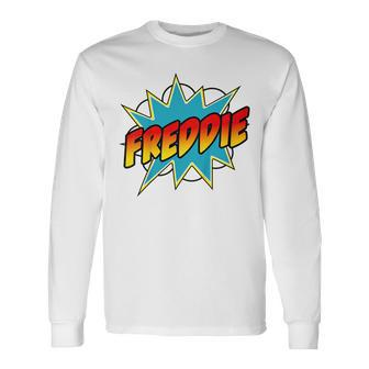 Youth Boys Freddie Name Comic Book Superhero Long Sleeve T-Shirt - Seseable