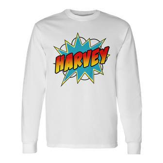Youth Boys Harvey Name Comic Book Superhero Long Sleeve T-Shirt - Seseable