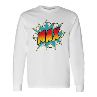 Youth Boys Max Name Comic Book Superhero Long Sleeve T-Shirt - Seseable