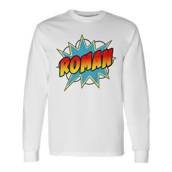 Youth Boys Roman Comic Book Superhero Name Long Sleeve T-Shirt - Seseable