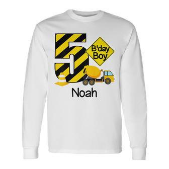Youth Construction 5Th Birthday Noah Boys 5 Years Old Party Long Sleeve T-Shirt - Seseable