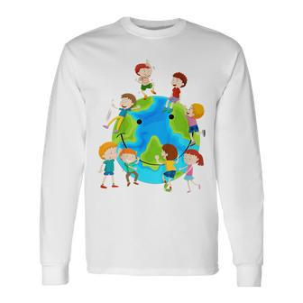 Youth Earth Day Happy Children Around The World Long Sleeve T-Shirt - Thegiftio UK