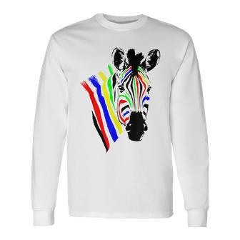 Zebra With Colorful Stripes Novelty Long Sleeve T-Shirt - Thegiftio UK