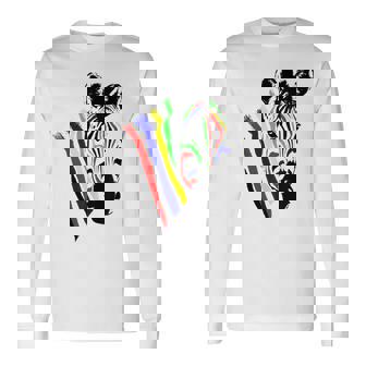 Zebra With Colorful Stripes Novelty Long Sleeve T-Shirt - Thegiftio