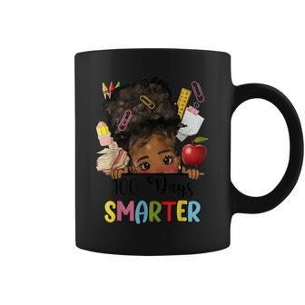 100 Days Smarter Afro Girls Messy Bun 100Th Day Of School Coffee Mug | Mazezy