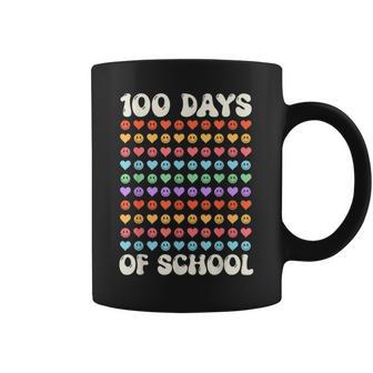 100Th Day 100 Days Of School Retro Groovy Hearts 100Th Coffee Mug - Seseable