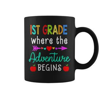 1St Grade Where The Adventure Begins Kinder Teacher Coffee Mug | Crazezy
