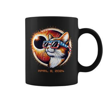 2024 Eclipse Patriotic Cat Usa Flag Sunglasses & Solar Event Coffee Mug - Monsterry CA