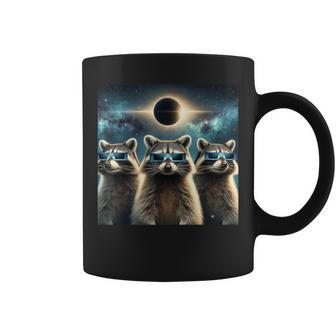 2024 Solar Eclipse Three Raccoons Wearing Glasses Totality Coffee Mug | Mazezy