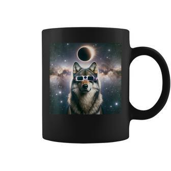 2024 Solar Eclipse Wolf Wearing Glasses Totality Coffee Mug | Mazezy