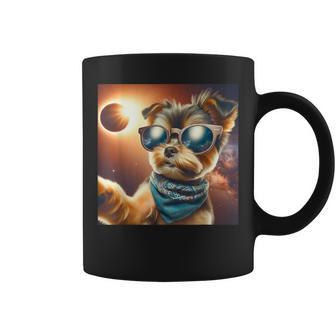 2024 Total Solar Eclipse Dog Taking Selfie Wearing Glasses Coffee Mug | Mazezy