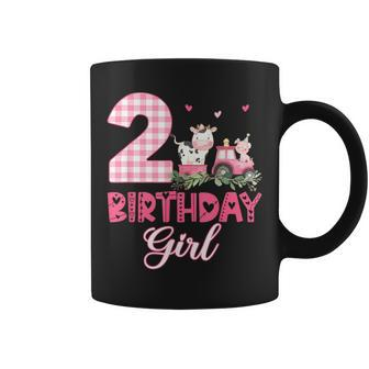 2Nd Birthday Outfit Girl Two Year Old Farm Cow Pig Tractor Coffee Mug - Seseable