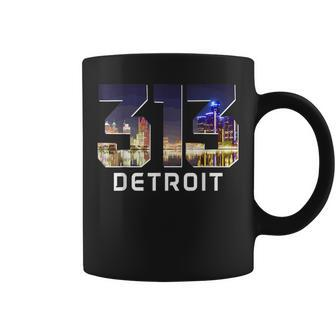 313 Detroit Area Code Night Skyline Vintage Pride Michigan Coffee Mug - Monsterry CA