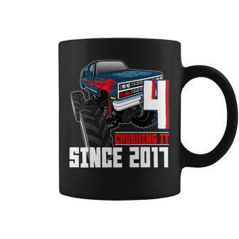 4 Crushing It Since 2017 Monster Truck 4Th Birthday Boy Coffee Mug - Monsterry AU
