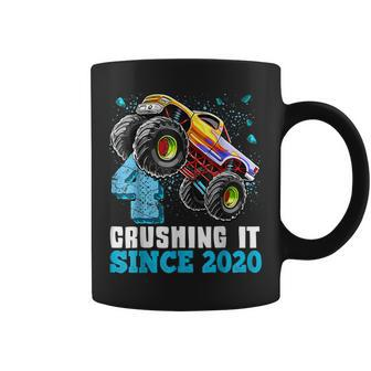 4 Crushing It Since 2020 Monster Truck 4Th Birthday Boy Coffee Mug - Monsterry AU