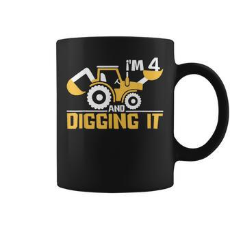 Im 4 And Digging It Boy 4 Year Old 4Th Birthday Construction Coffee Mug - Thegiftio UK