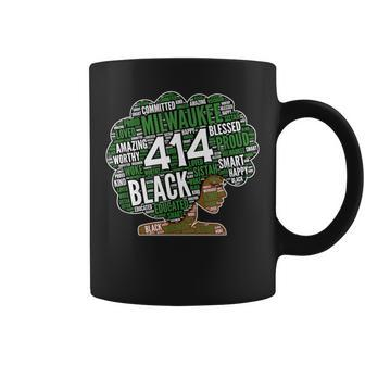 414 Milwaukee Area Code African American Woman Afro Coffee Mug | Mazezy