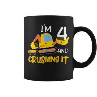 4Th Birthday Four 4Yr Construction Lover 4 Years Old Boy Coffee Mug - Thegiftio UK