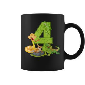 4Th Birthday Snake Lizard Reptile 4 Year Old Birthday Party Coffee Mug - Monsterry CA