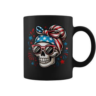 4Th Of July 2024 Independence Day Patriotic Skull Bandana Coffee Mug - Monsterry CA