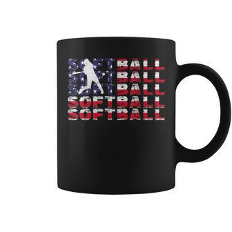 4Th Of July Softball American Flag Vintage Patriotic Coffee Mug - Seseable