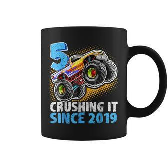5 Crushing It Since 2019 Monster Truck 5Th Birthday Boys Coffee Mug | Mazezy