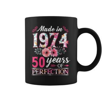 50 Year Old Made In 1974 Floral Flower 50Th Birthday Womens Coffee Mug - Seseable
