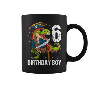 6 Year Old Dinosaur Pirate Hat 6Th Birthday Boy Coffee Mug - Monsterry