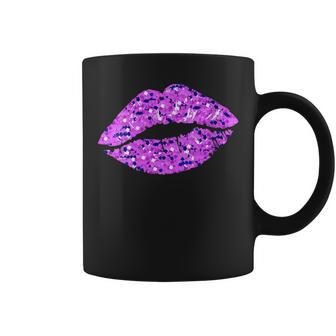 80S & 90S Kiss Mouth Lips Motif Vintage Purple Coffee Mug - Thegiftio UK