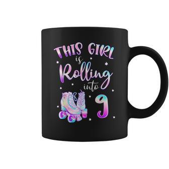 9Th Bday Rolling Into 9 Birthday Girl Roller Skate Party Coffee Mug - Thegiftio UK
