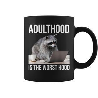 Adulthood Is The Worst Hood Raccoon Meme Office Worker Coffee Mug - Monsterry DE