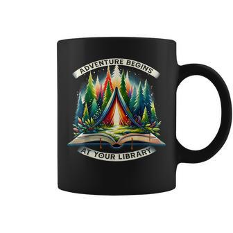 Adventure Begins At Your Library Outdoor Activities Reading Coffee Mug - Monsterry UK