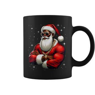 African American Santa Claus Family Christmas Black Coffee Mug - Monsterry
